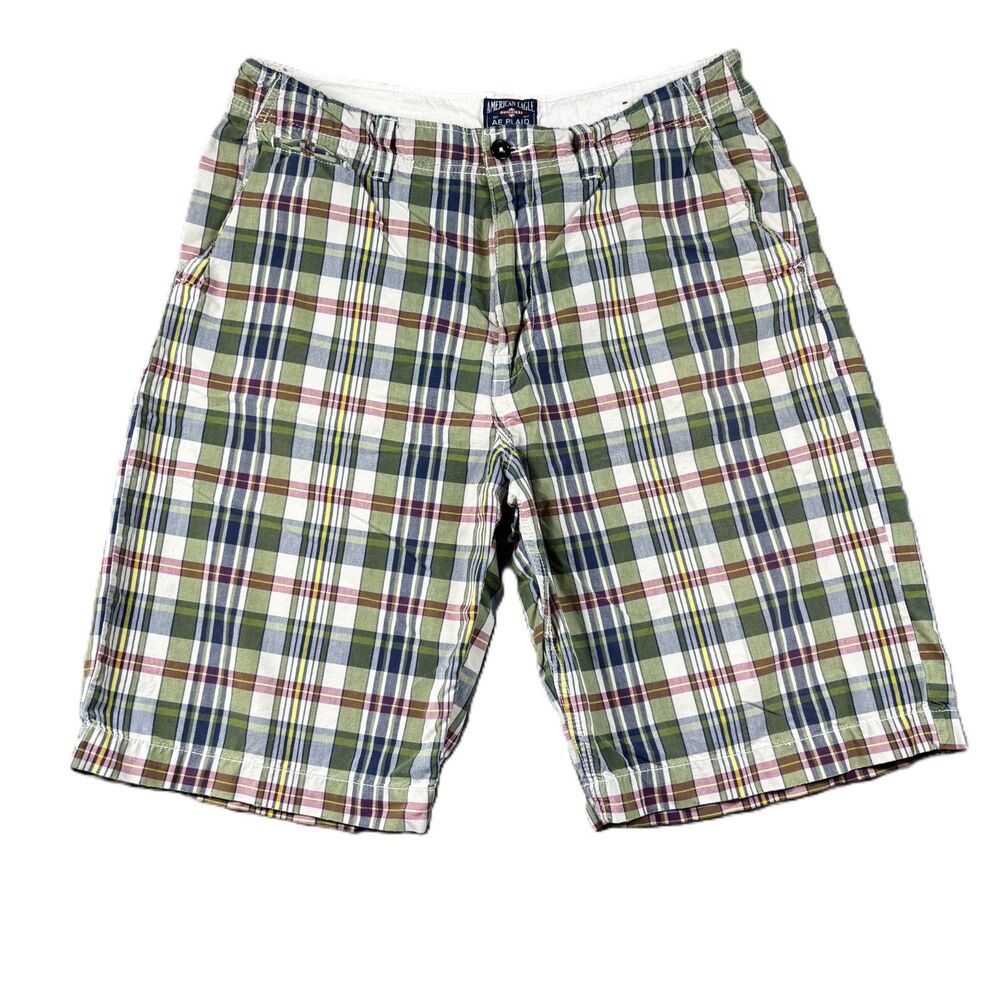 American Eagle Men Shorts Plaid Vintage Y2K Wide Leg Baggy Preppy Size 34 L145